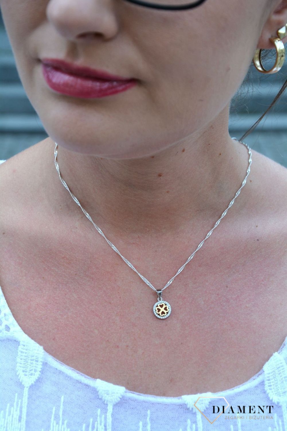 Zawieszka srebrna pozłacana koniczynka w kółku DIA-ZAW-3192-925.jpg