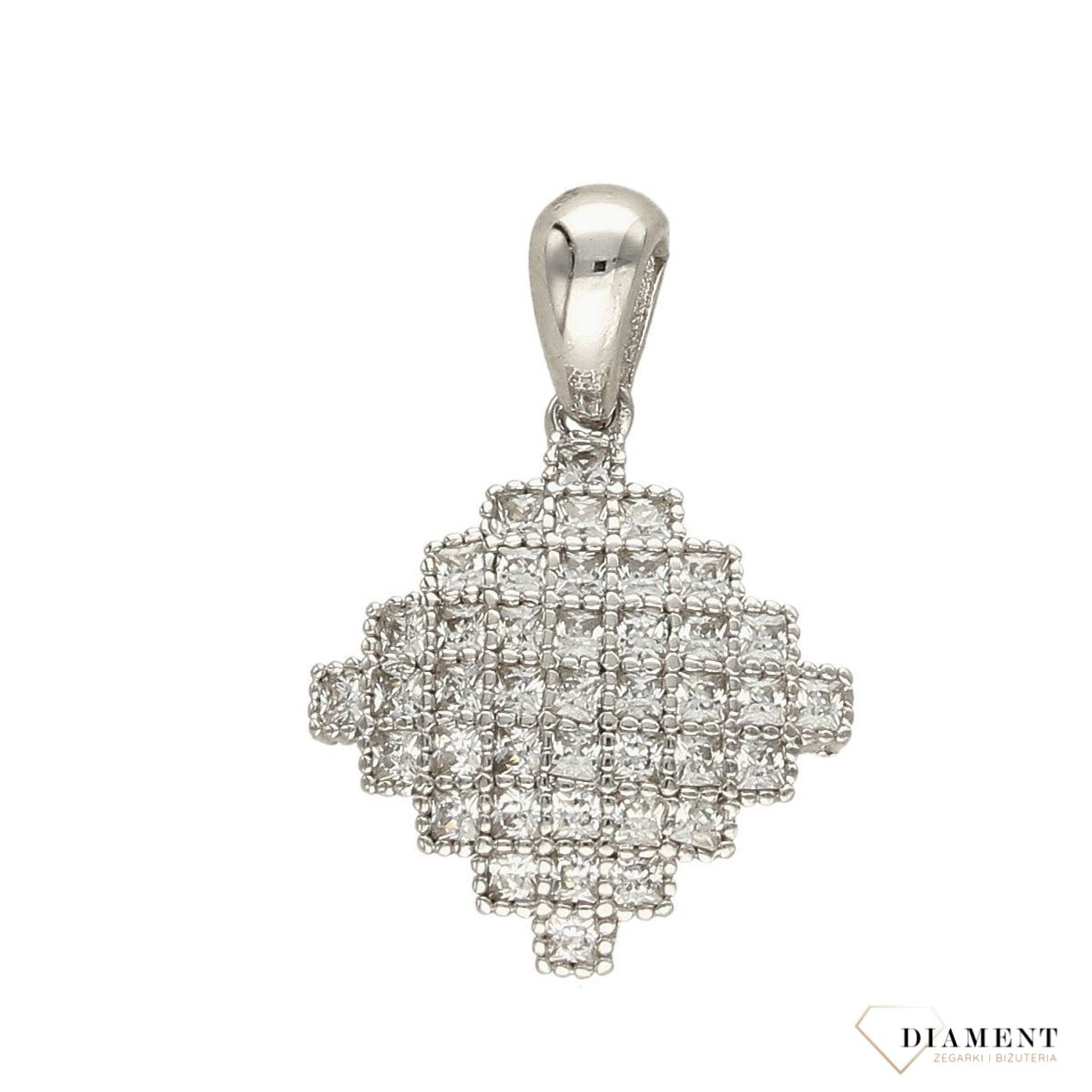 Srebrna zawieszka w kształcie kwadratu z cyrkonią DIA-ZAW-3194-925.jpg