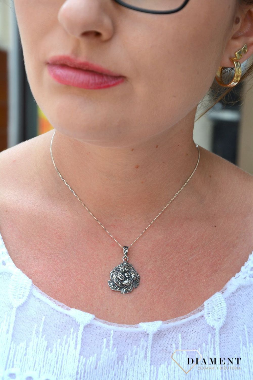 Zawieszka srebrna kwiatek z markazytami DIA-ZAW-3195-925.jpg