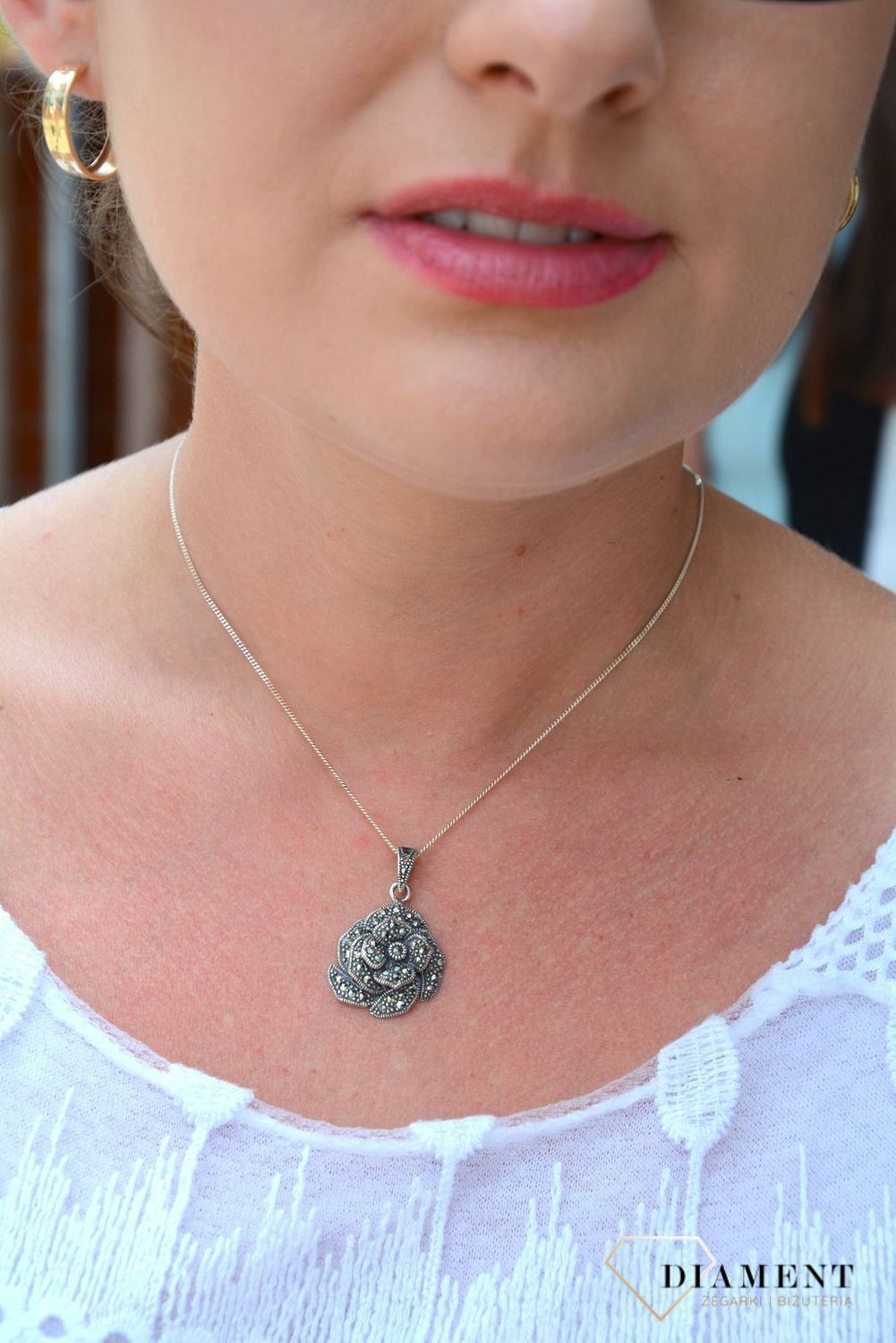 Zawieszka srebrna kwiatek z markazytami DIA-ZAW-3195-925.jpg