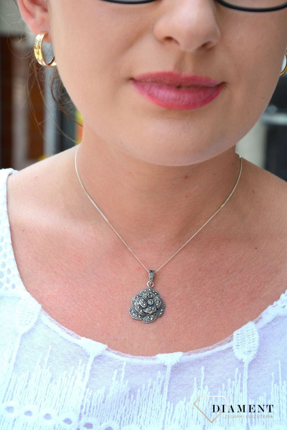 Zawieszka srebrna kwiatek z markazytami DIA-ZAW-3195-925.jpg