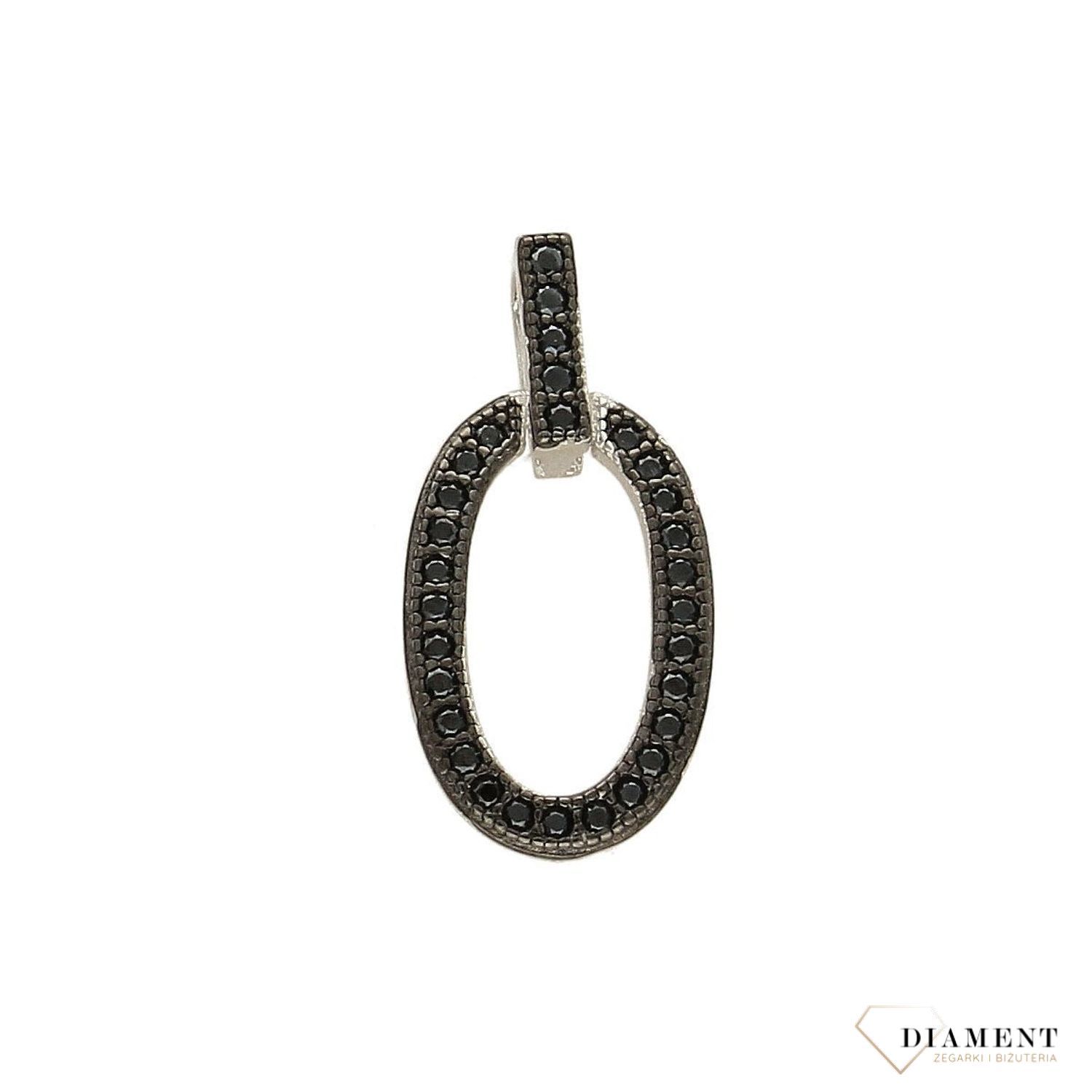 Srebrna zawieszka owal czarna cyrkonia DIA-ZAW-3200-925.jpg
