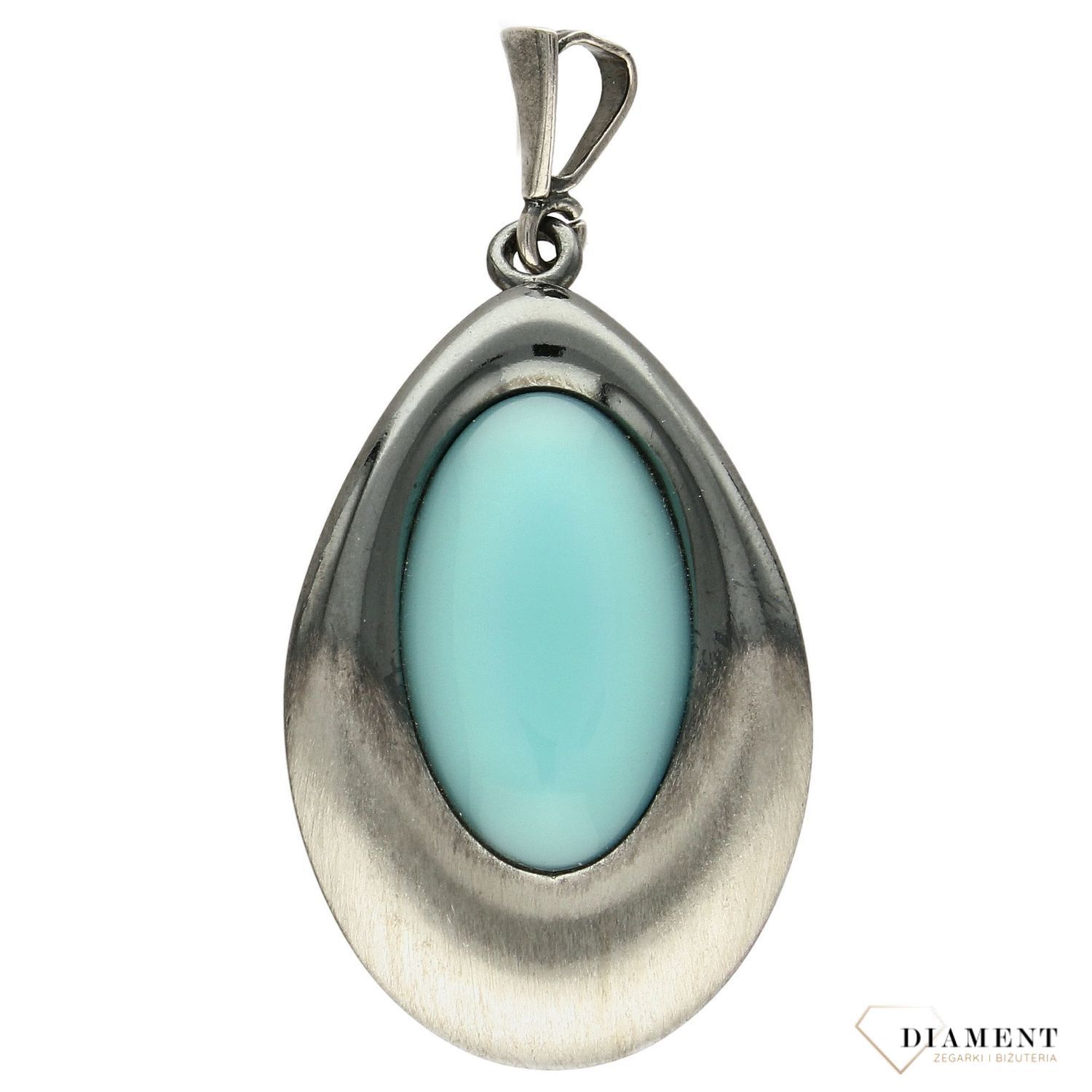 Srebrna zawieszka owal cieniowany z turkusem syntetycznym DIA-ZAW-3216-925.jpg