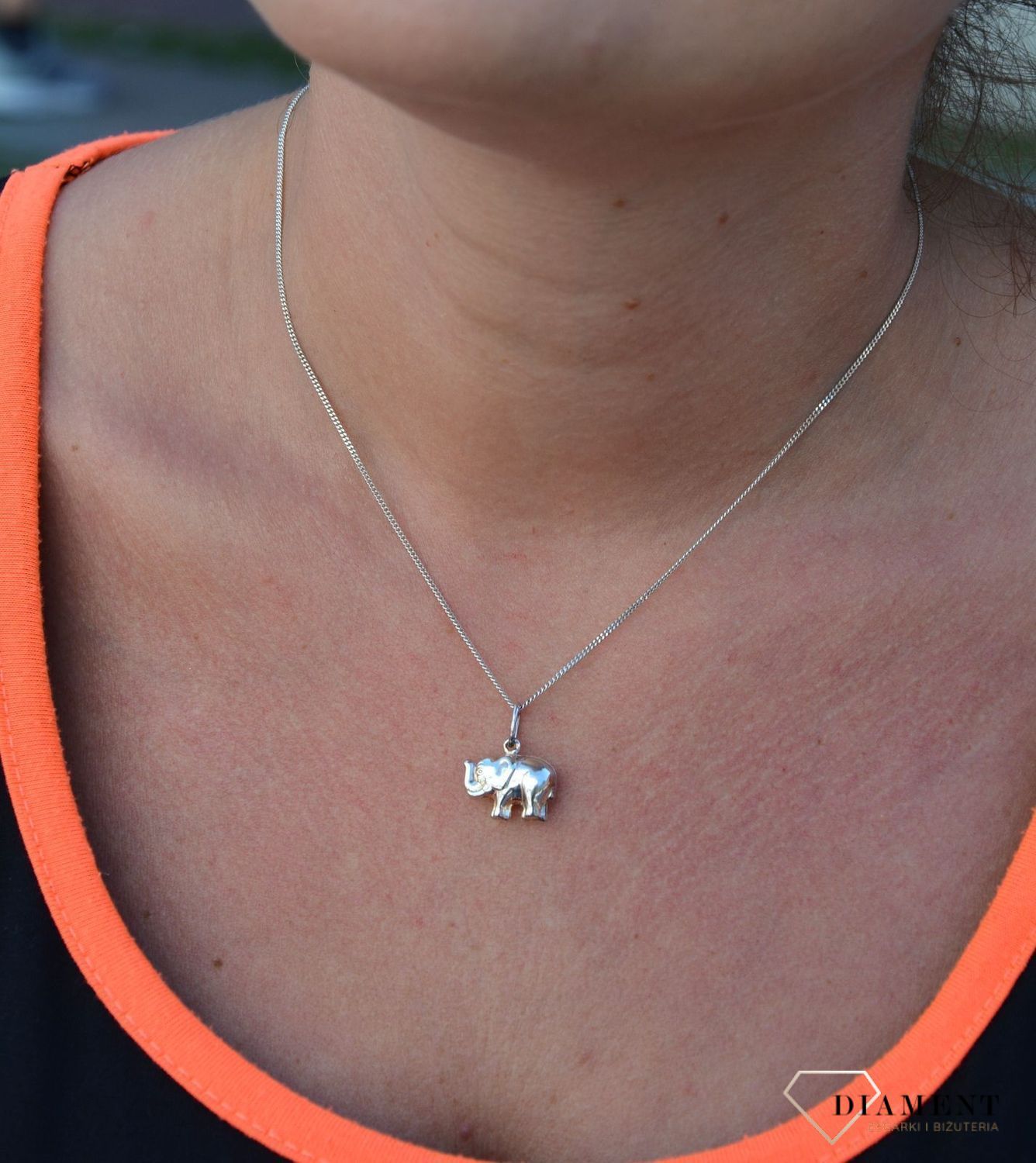 Srebrna zawieszka słoń z podniesioną trąbą DIA-ZAW-3222-925.jpg