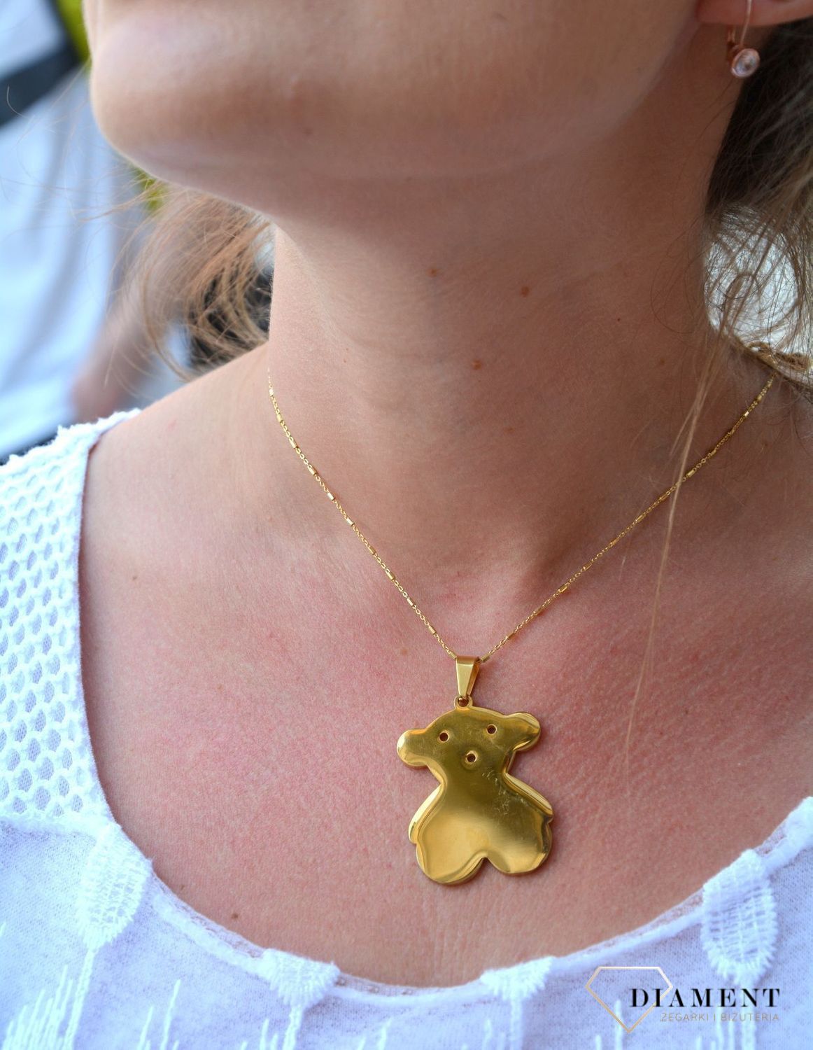 Stalowa zawieszka pozłacany miś DIA-ZAW-3315-STAL.jpg