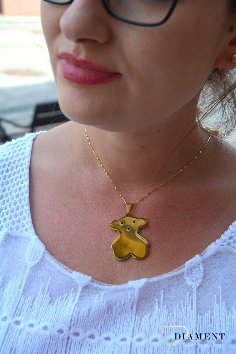 Stalowa zawieszka pozłacany miś DIA-ZAW-3315-STAL.jpg