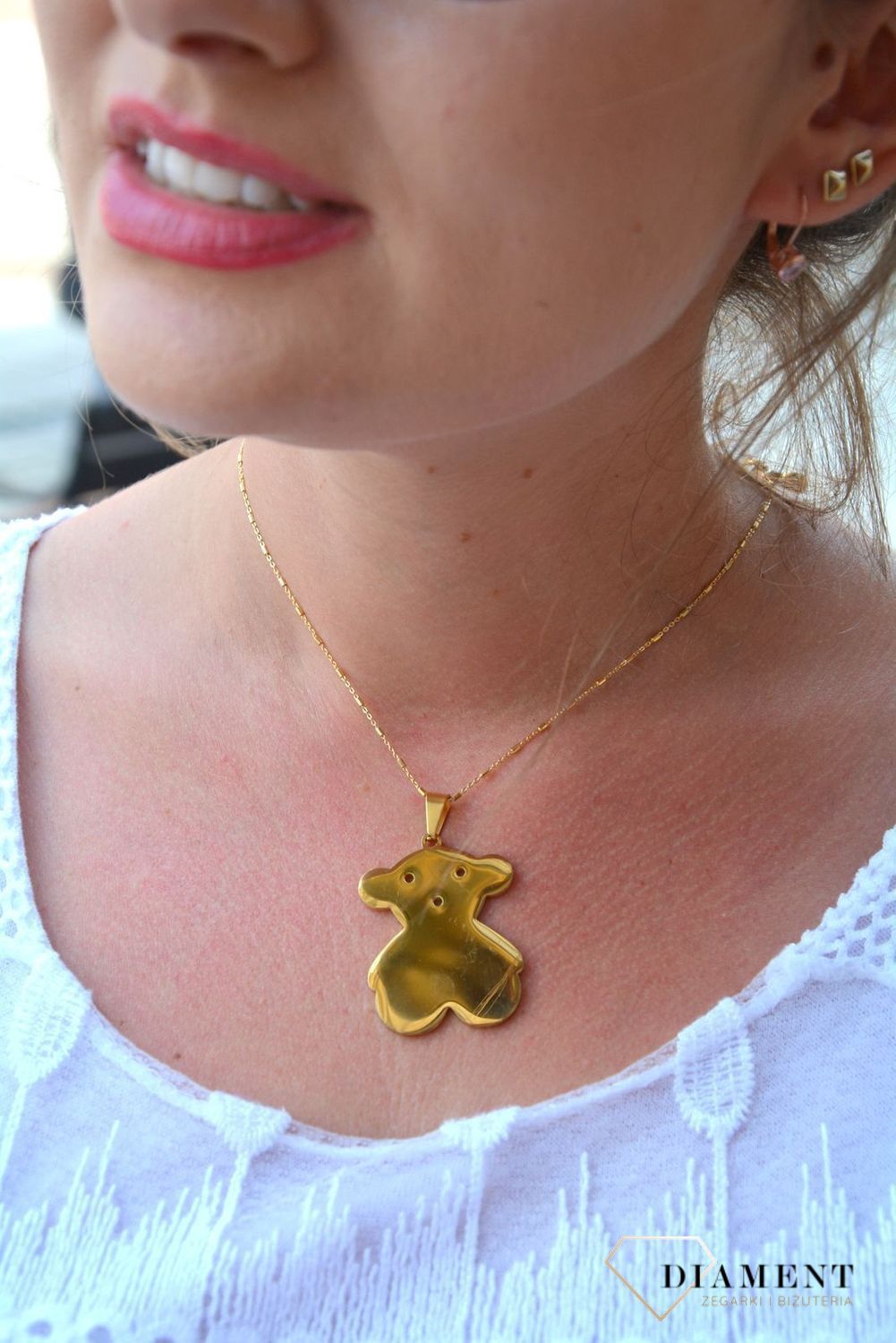 Stalowa zawieszka pozłacany miś DIA-ZAW-3315-STAL.jpg