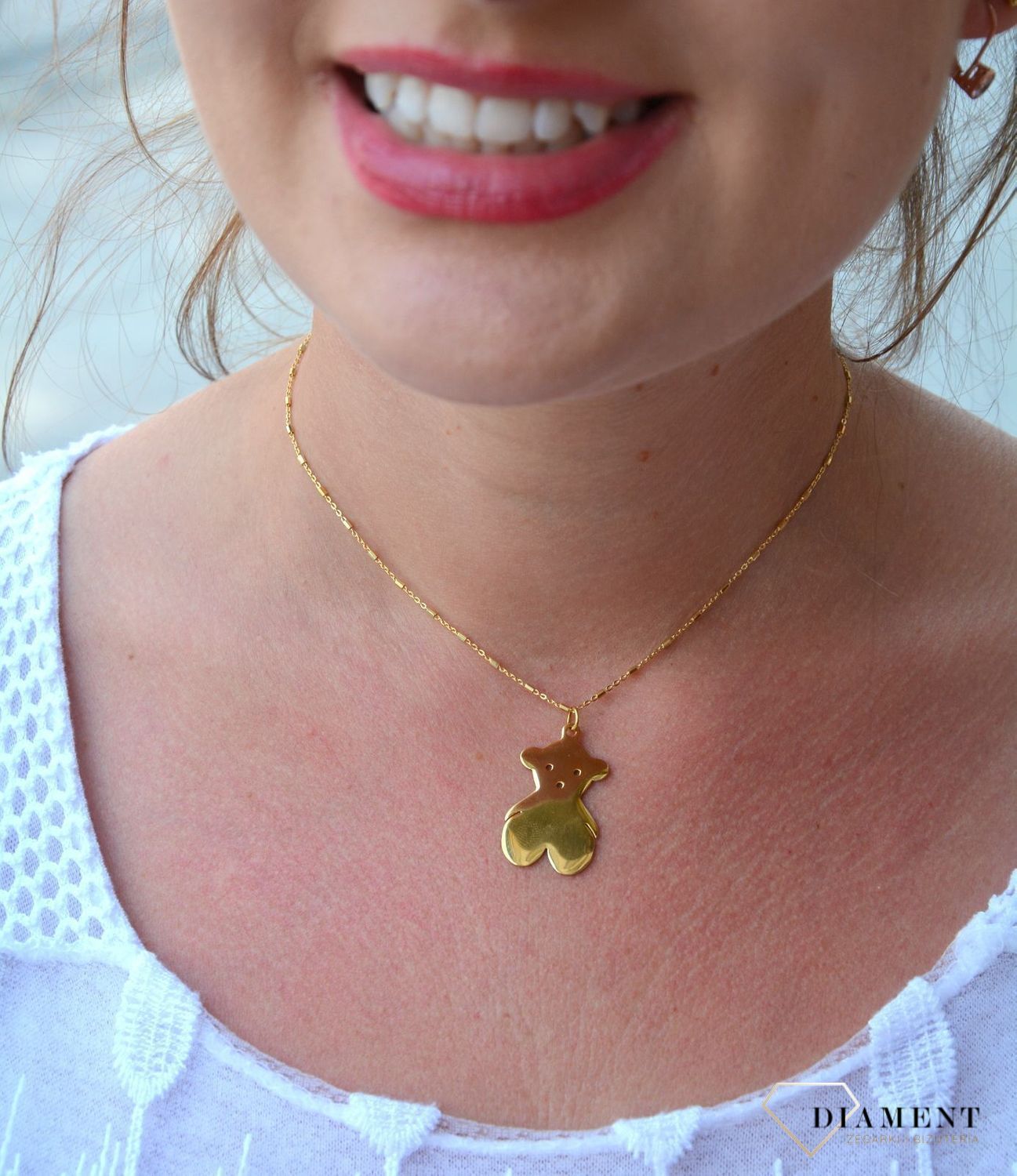 Stalowa zawieszka pozłacany, gładki misiu DIA-ZAW-3316-STAL.jpg