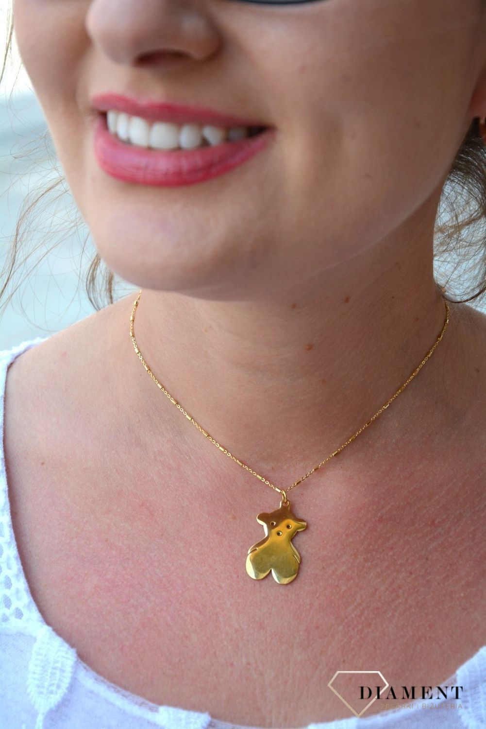 Stalowa zawieszka pozłacany, gładki misiu DIA-ZAW-3316-STAL.jpg