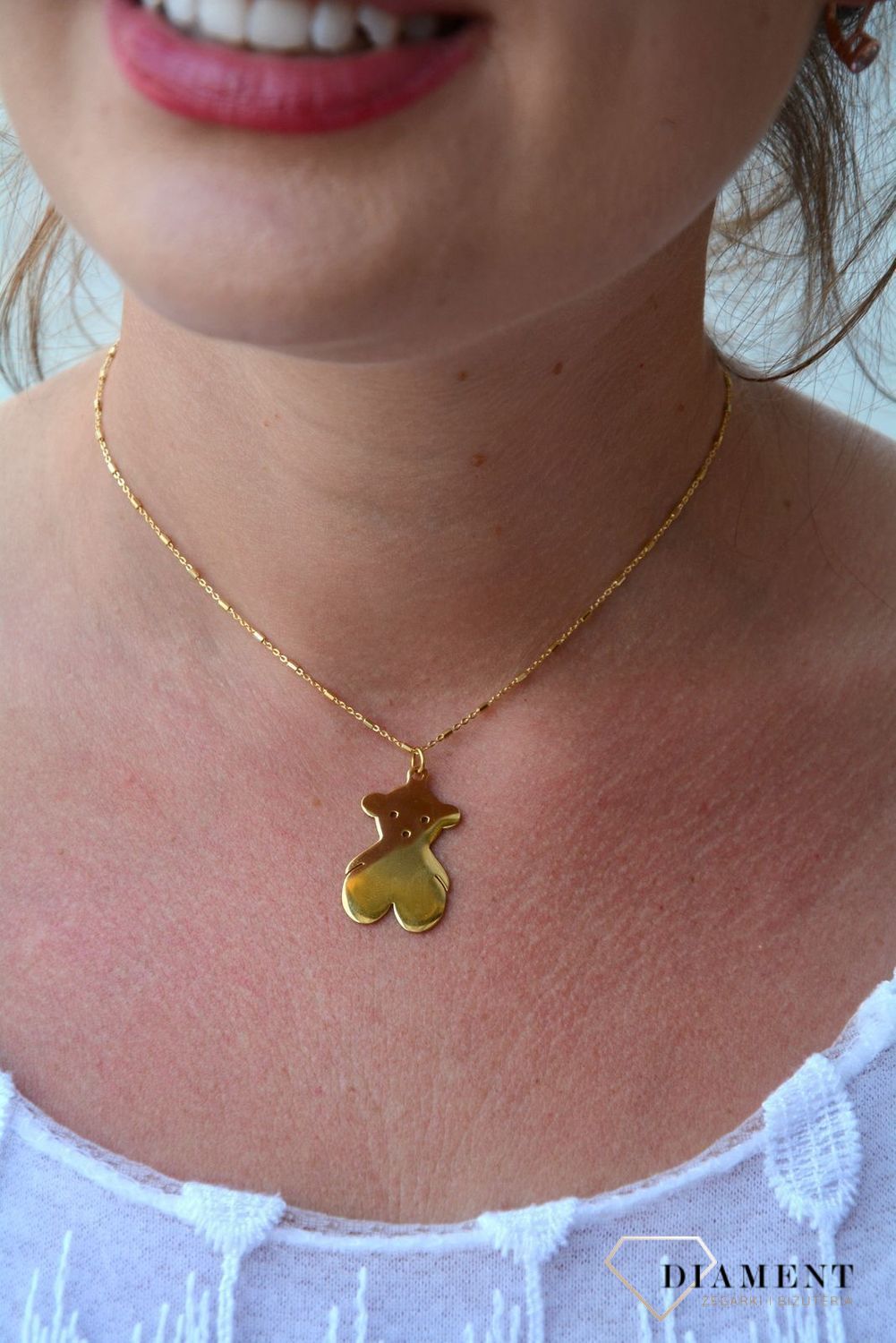 Stalowa zawieszka pozłacany, gładki misiu DIA-ZAW-3316-STAL.jpg