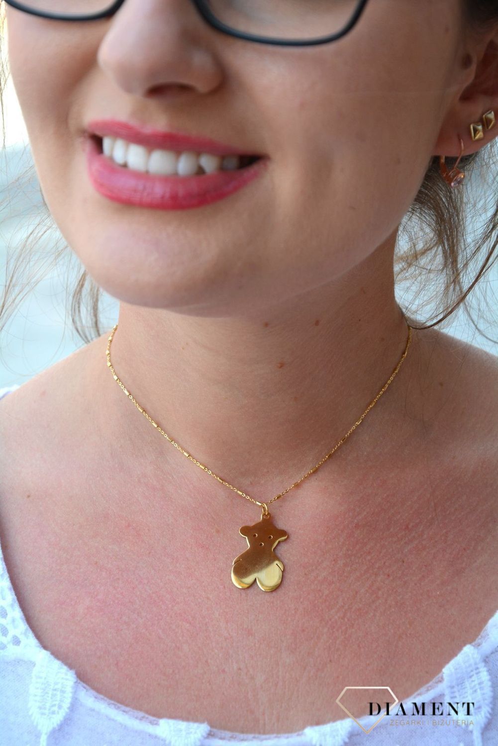 Stalowa zawieszka pozłacany, gładki misiu DIA-ZAW-3316-STAL.jpg