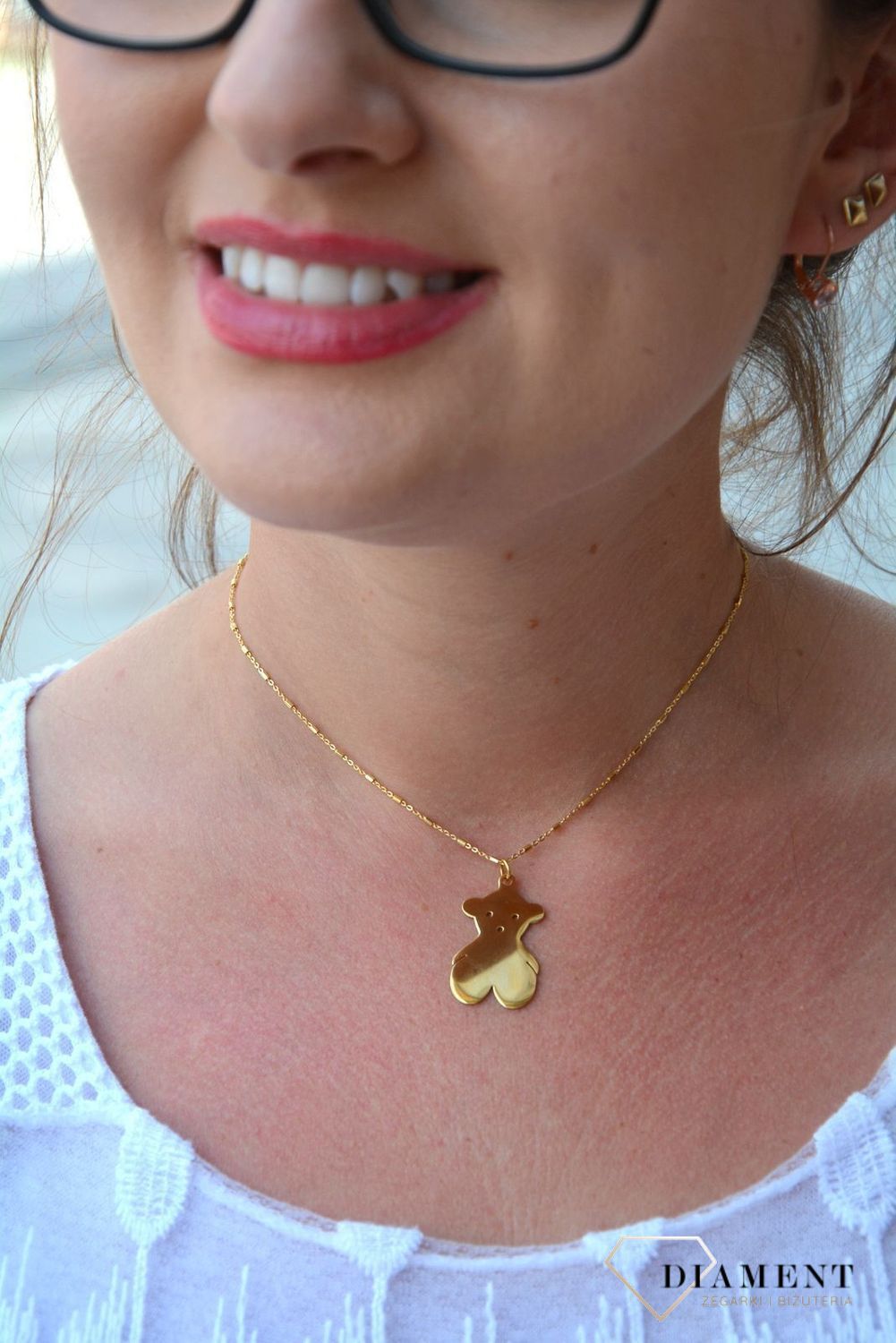 Stalowa zawieszka pozłacany, gładki misiu DIA-ZAW-3316-STAL.jpg