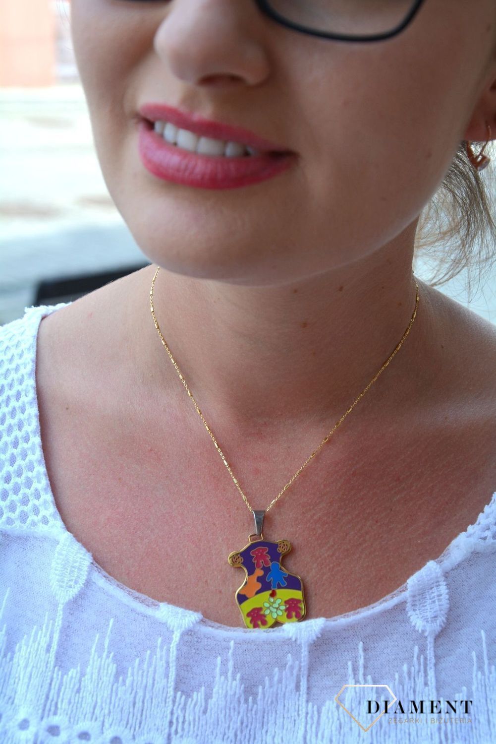 Stalowa zawieszka połacany miś ozdobiony kolorową emalią DIA-ZAW-3318-STAL.jpg