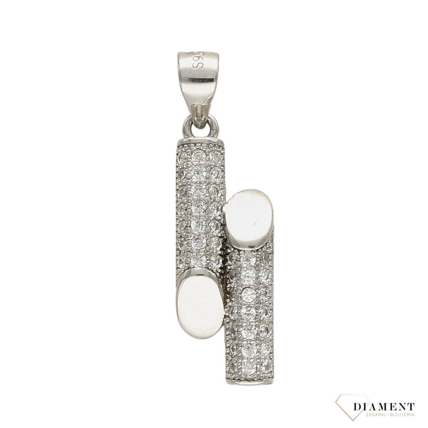 Srebrna zawieszka w kształcie pałeczek ozdobione cyrkonią DIA-ZAW-3338-925.jpg