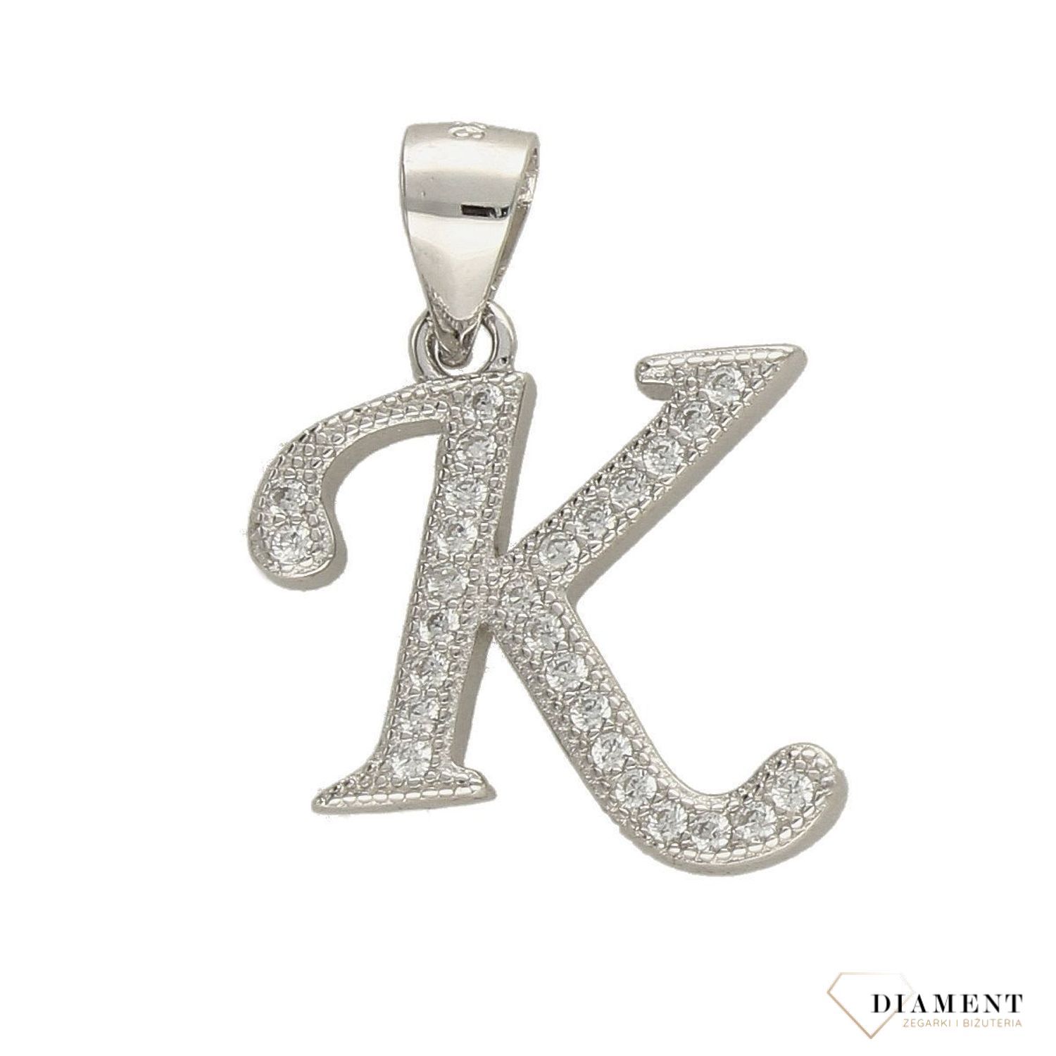 Srebrna zawieszka Literka K z cyrkoniami DIA-ZAW-3530K-925.jpg
