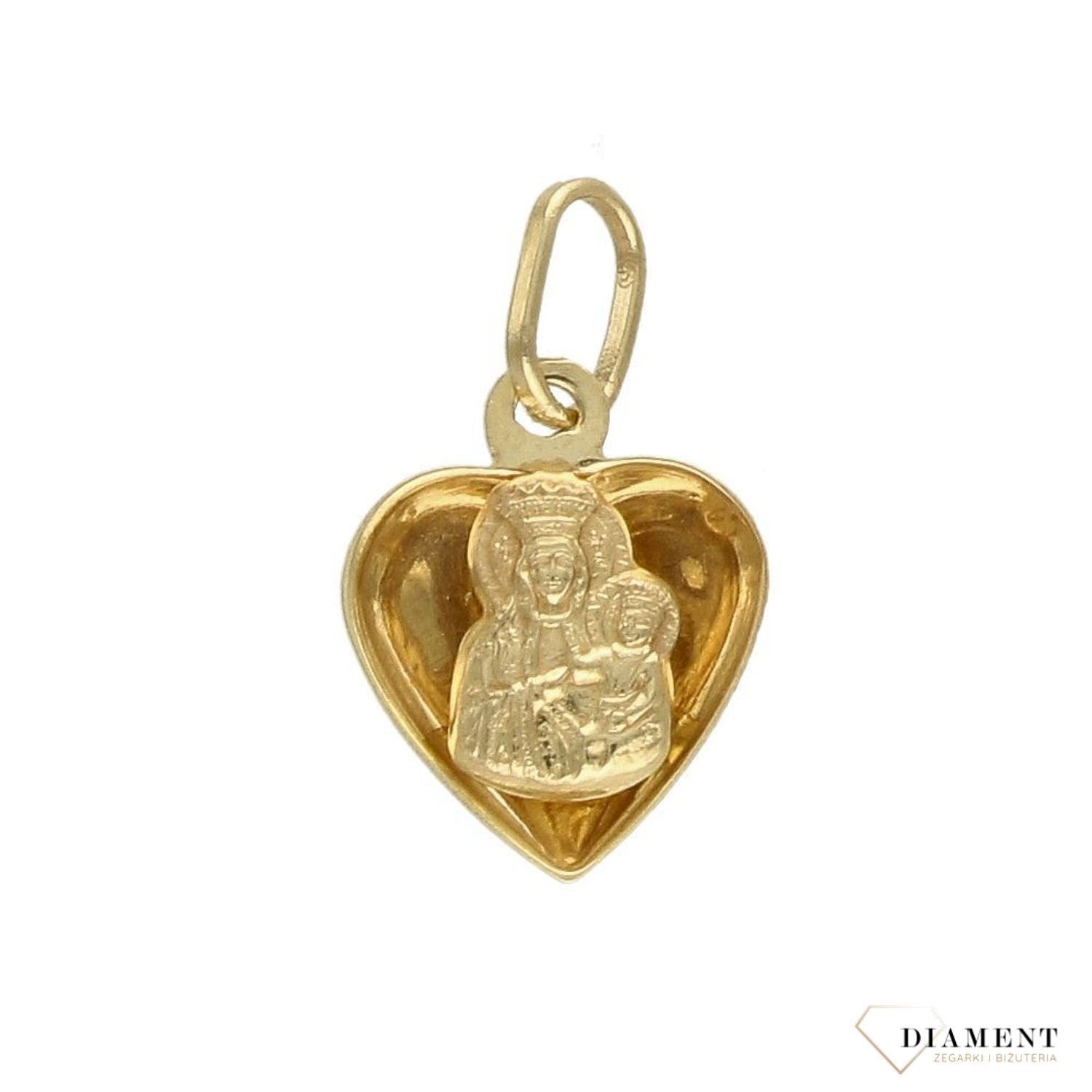 Złota zawieszka 333 medalik serce z Matka Boska Częstochowska DIA-ZAW-3663-333 (1).jpg
