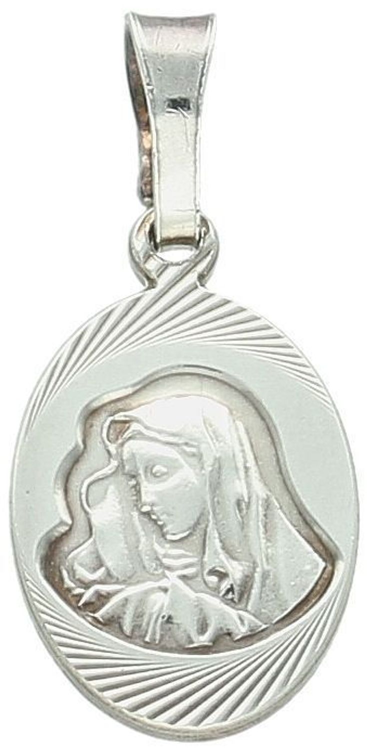 Srebrny medalik z wizerunkiem Matki Boskiej, model DIA-ZAW-3739-925, próba 925. Waga 1,80 g, wymiary 2,5 × 1,1 cm. Idealny religijny symbol wiary i ochrony.1.jpg