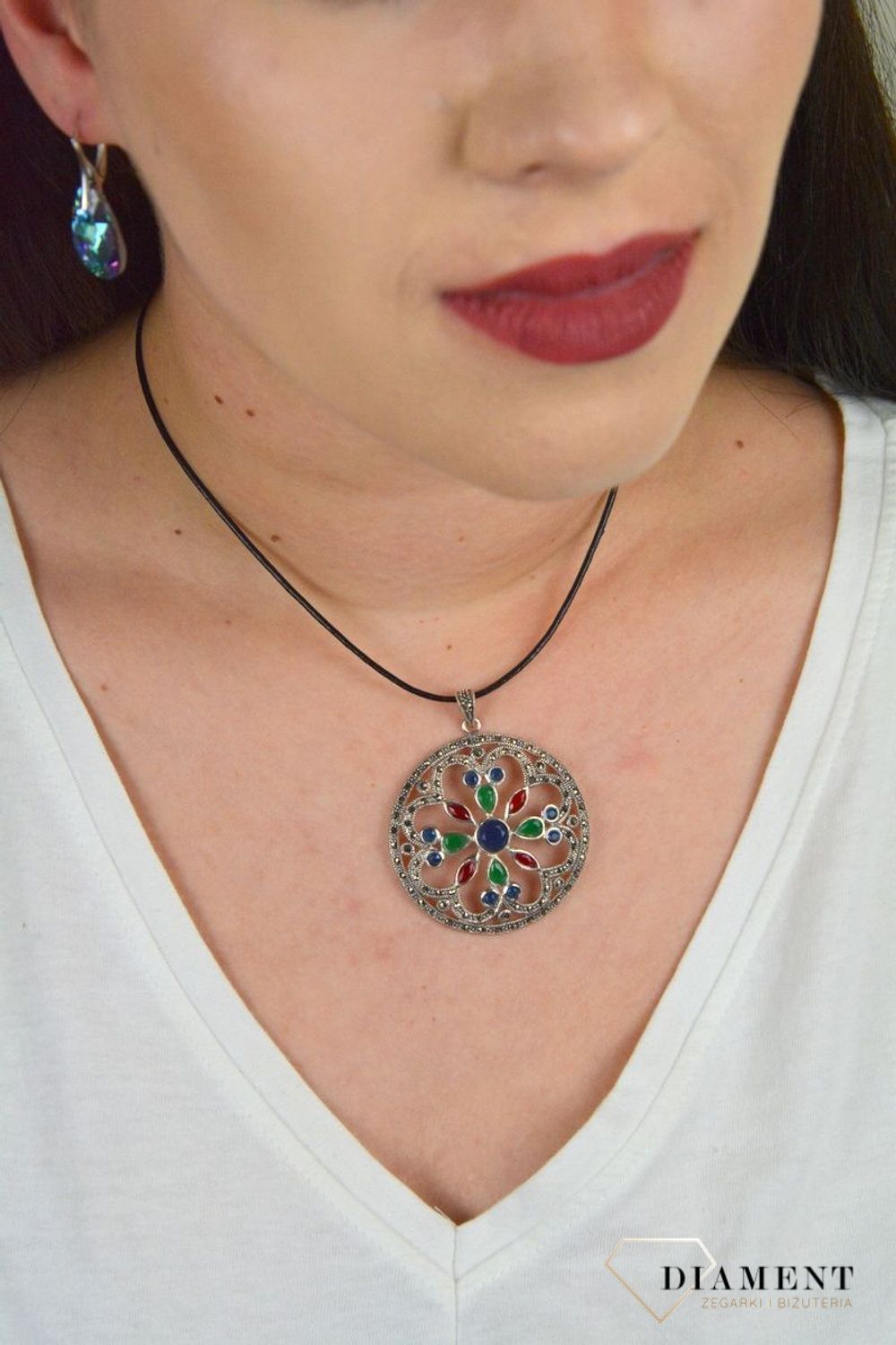 Zawieszka srebrna z markazytami 'Kolorowy Ażur' DIA-ZAW-3954-925.jpg