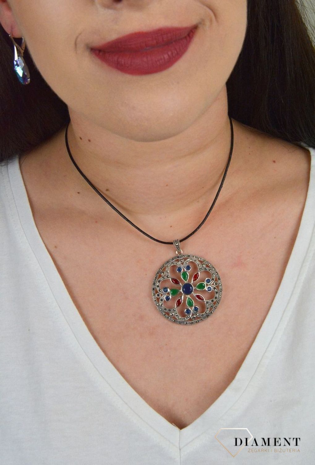 Zawieszka srebrna z markazytami 'Kolorowy Ażur' DIA-ZAW-3954-925.jpg