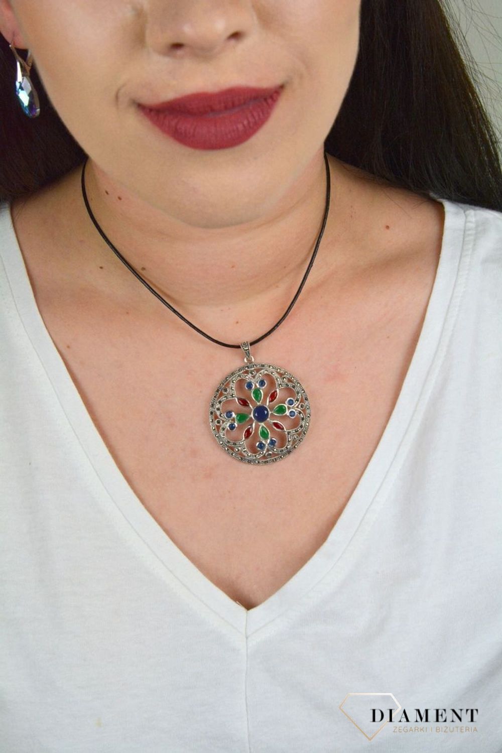 Zawieszka srebrna z markazytami 'Kolorowy Ażur' DIA-ZAW-3954-925.jpg