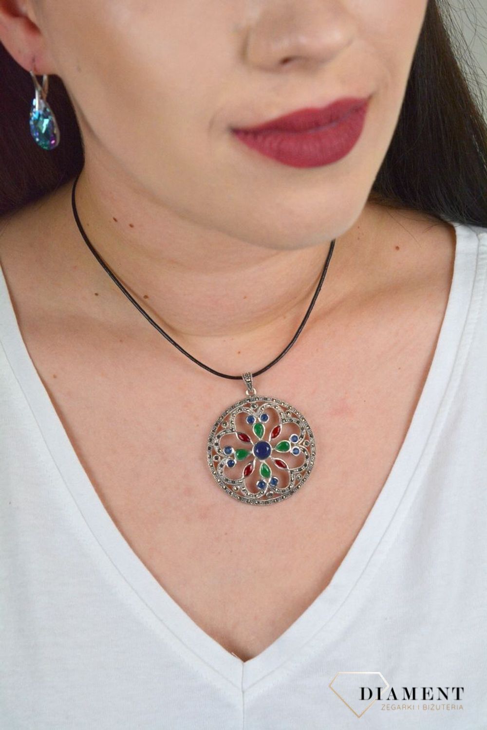 Zawieszka srebrna z markazytami 'Kolorowy Ażur' DIA-ZAW-3954-925.jpg