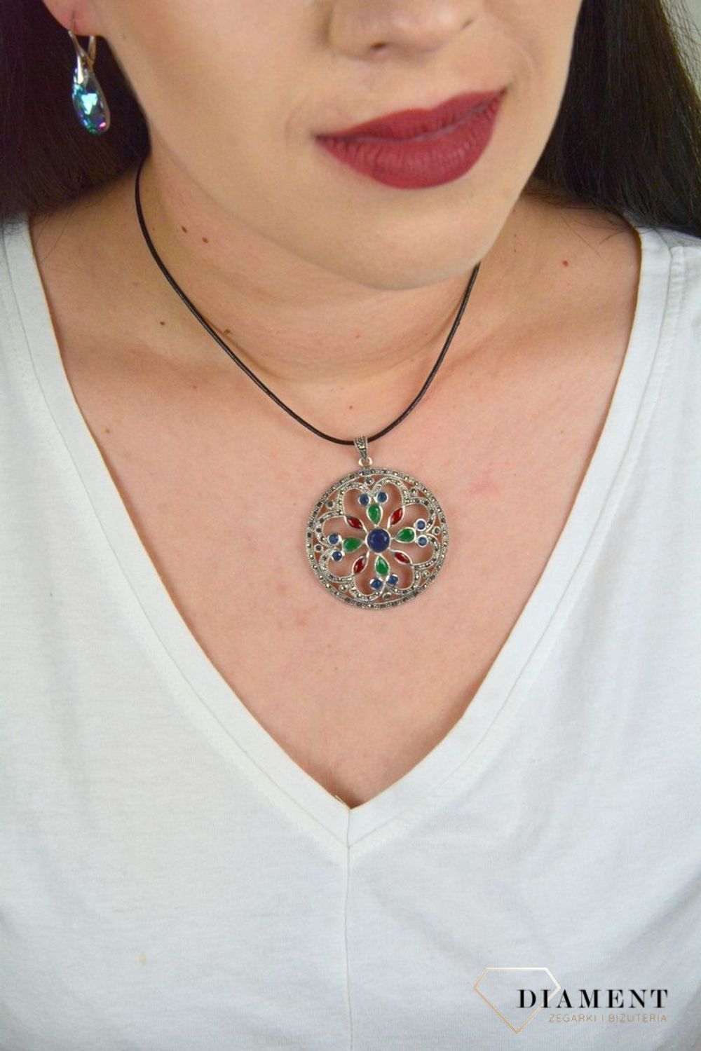 Zawieszka srebrna z markazytami 'Kolorowy Ażur' DIA-ZAW-3954-925.jpg