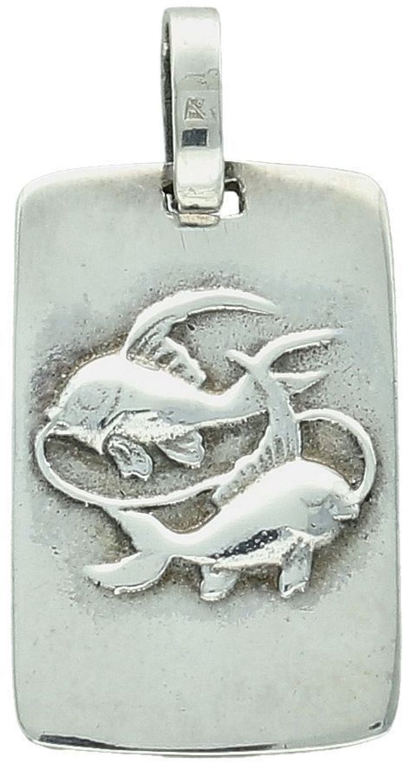 Zawieszka srebrna próby 925 ryby DIA-ZAW-3975-RYBY-925 Elegancka zawieszka srebrna, wykonana z srebra próby 925, przedstawiająca ryby na blaszce. 1.jpg