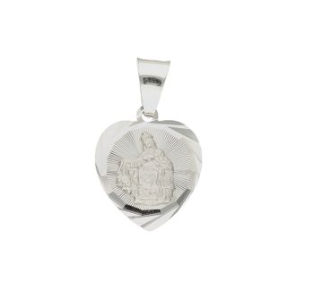 Srebrna zawieszka w kształcie serca z wizerunkiem Matki Boskiej DIA-ZAW-40245C-925. Idealnie będzie pasował do srebrny subtelnych łańcuszków. Sprawdzi się również jako idealny prezent na komunię bądź chrzciny dla dziecka.jpg