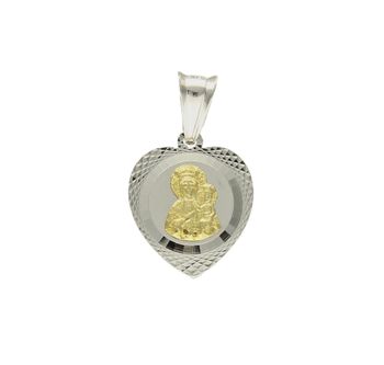 Srebrny medalik w kształcie serca z  pozłacanym wizerunkiem DIA-ZAW-40245K-925. Idealnie będzie pasował do srebrny subtelnych łańcuszków. Sprawdzi się również jako idealny prezent na komunię bądź chrzciny dla dziecka.jpg
