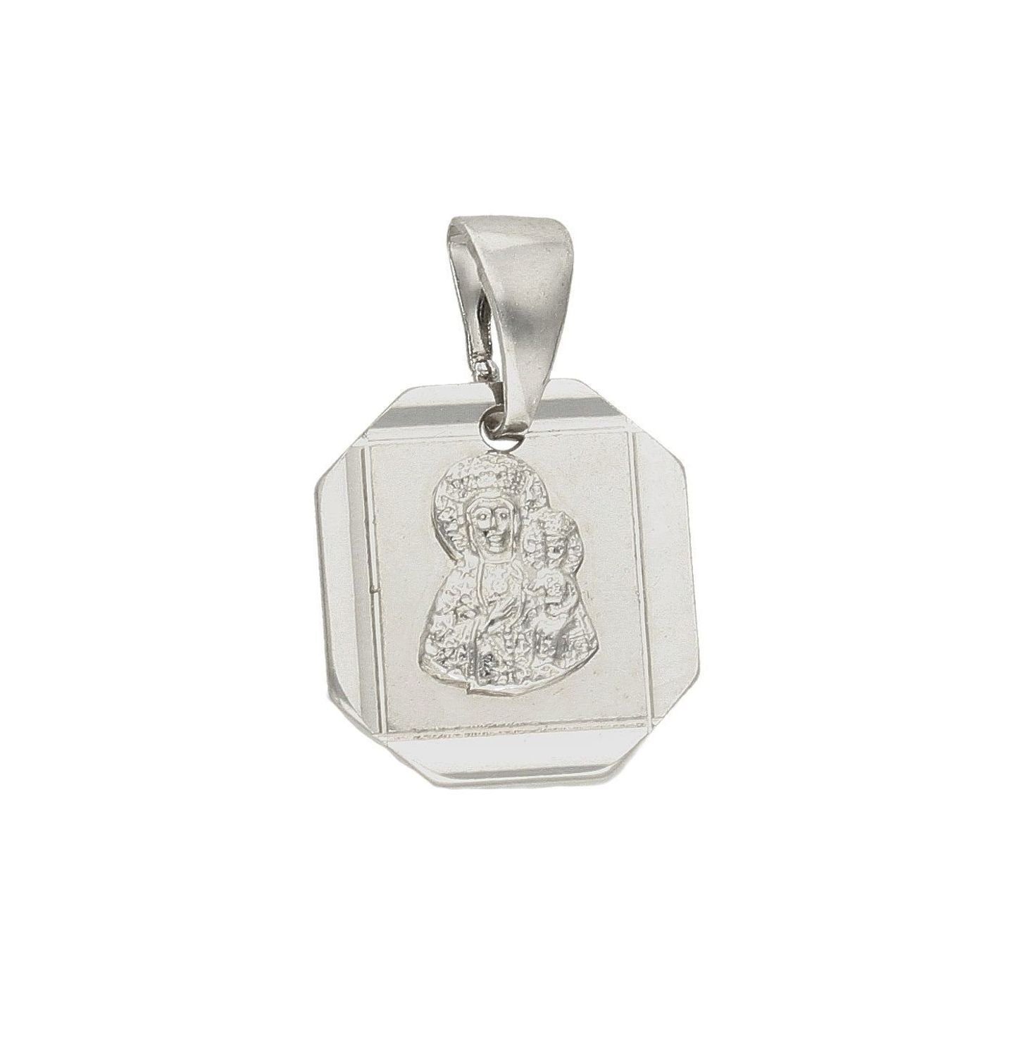 Srebrna zawieszka prostokątny medalik z Matką Boską Częstochowską DIA-ZAW-40245L-925 .Idealnie będzie pasował do srebrny subtelnych łańcuszków. Sprawdzi się również jako idealny prezent na komunię bądź chrzciny dla dziecka.jpg