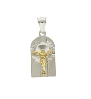 Srebrna zawieszka medalik z Jezusem w pozłoceniu DIA-ZAW-41054-925.  Idealnie będzie pasował do srebrny subtelnych łańcuszków. Sprawdzi się również jako idealny prezent na komunię bądź chrzciny dla dziecka.jpg