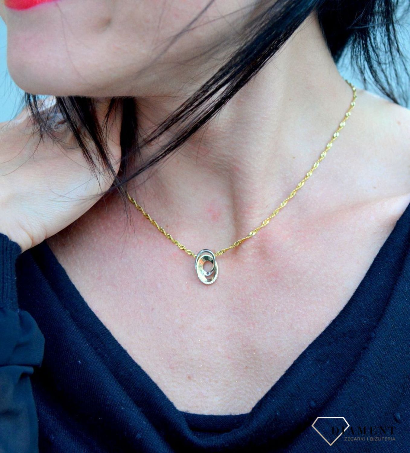 Złota zawieszka 585 dwa kółka z błyszczącą cyrkonią DIA-ZAW-4159-585.jpg