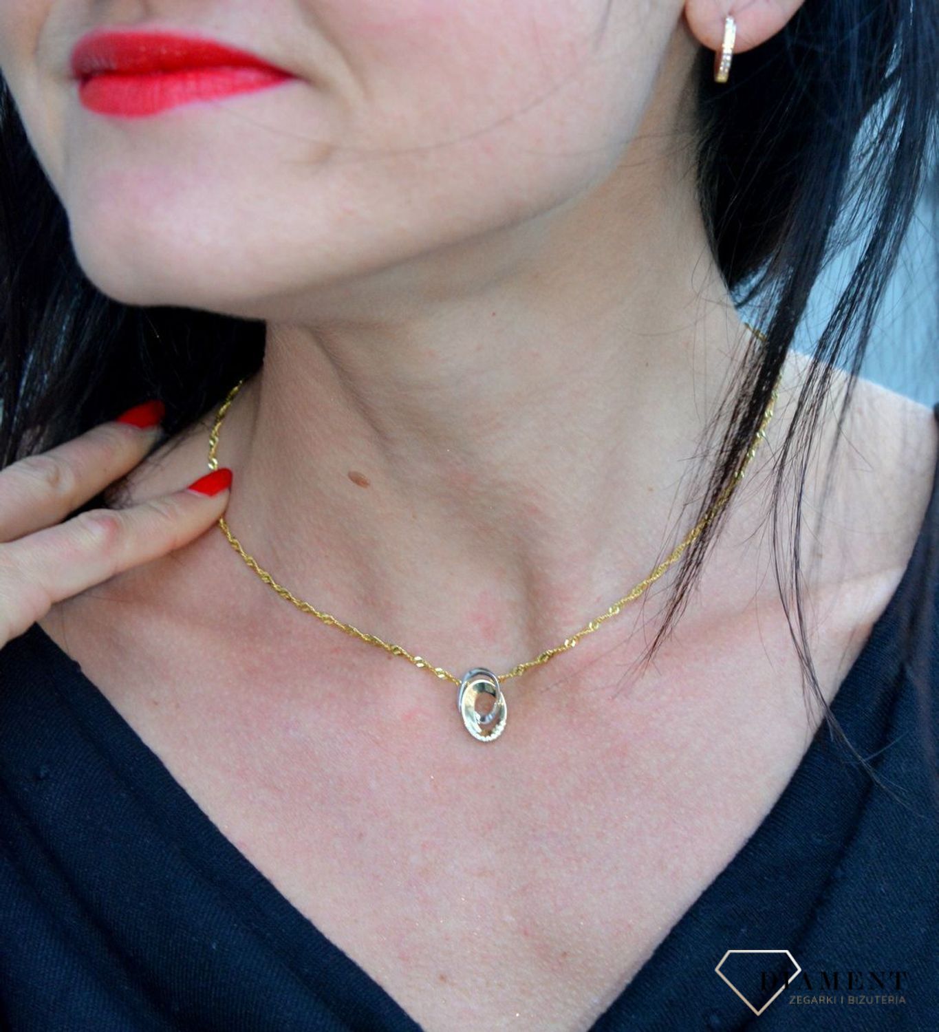 Złota zawieszka 585 dwa kółka z błyszczącą cyrkonią DIA-ZAW-4159-585.jpg