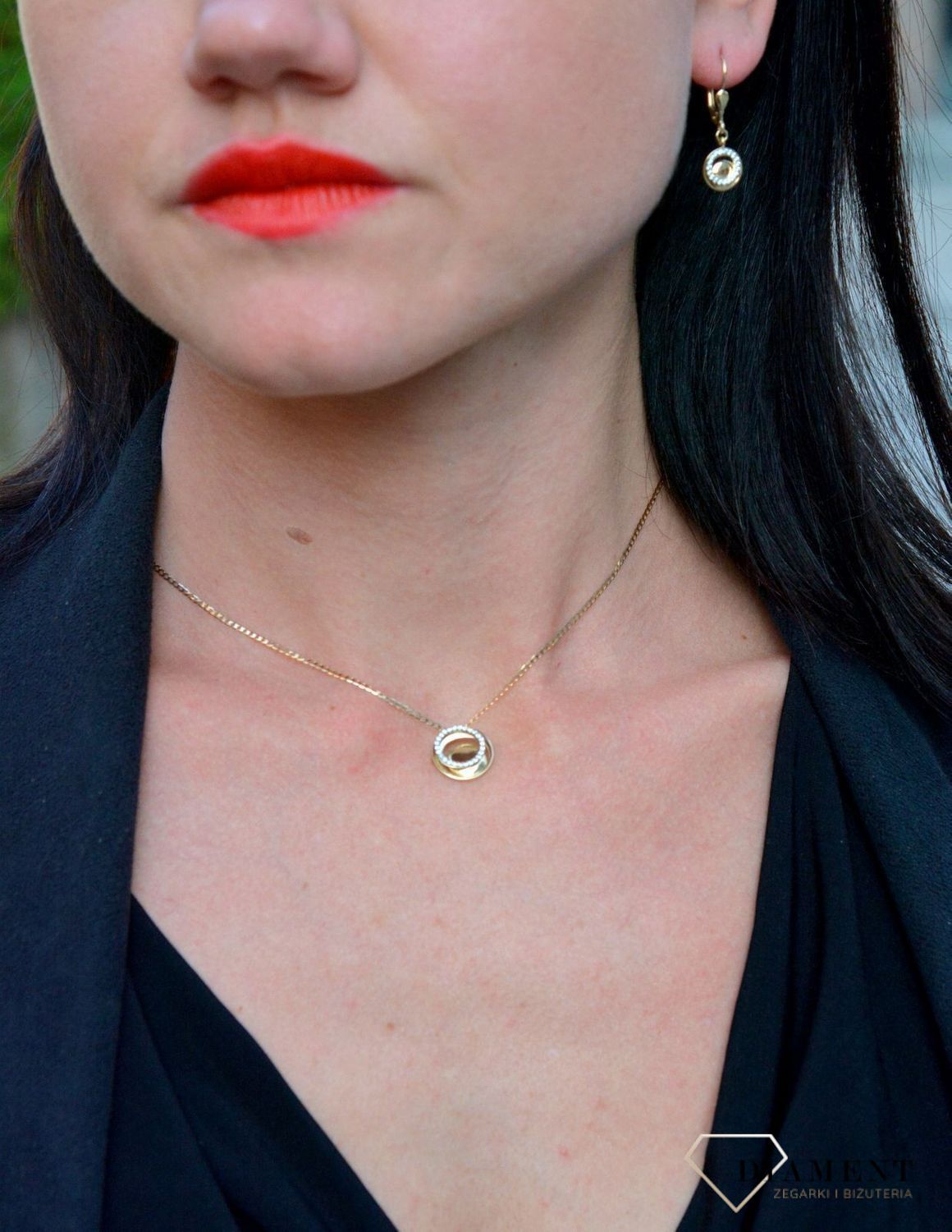 Złota zawieszka okrągła z błyszczącą cyrkonią DIA-ZAW-4160-585.jpg