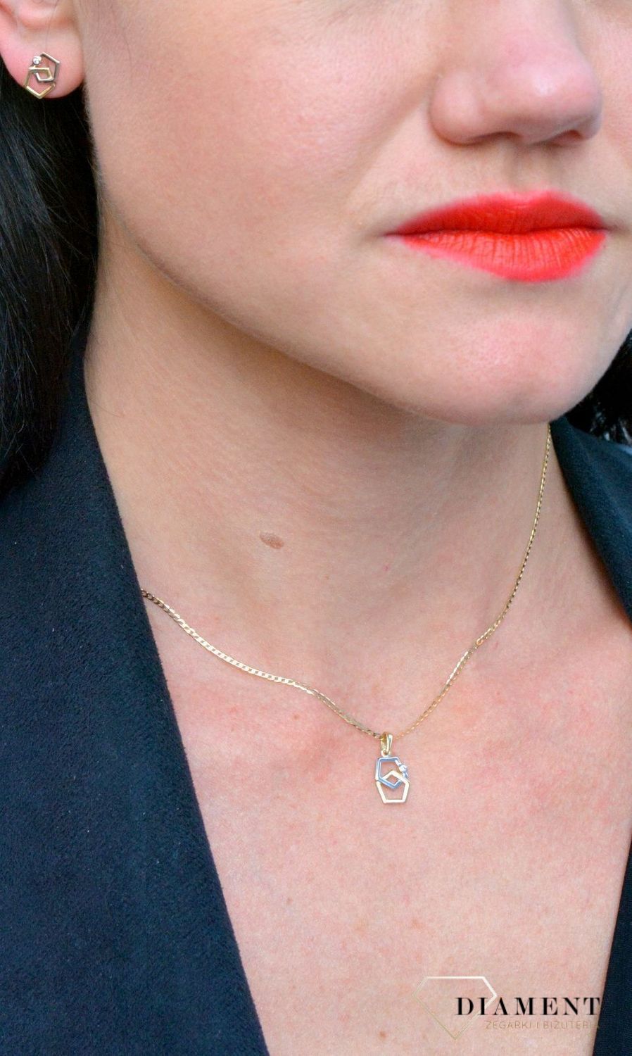 Złota zawieszka 585 geometryczna białe i żółte złoto DIA-ZAW-4168-585.jpg