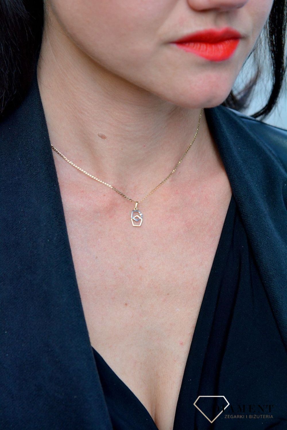 Złota zawieszka 585 geometryczna białe i żółte złoto DIA-ZAW-4168-585.jpg