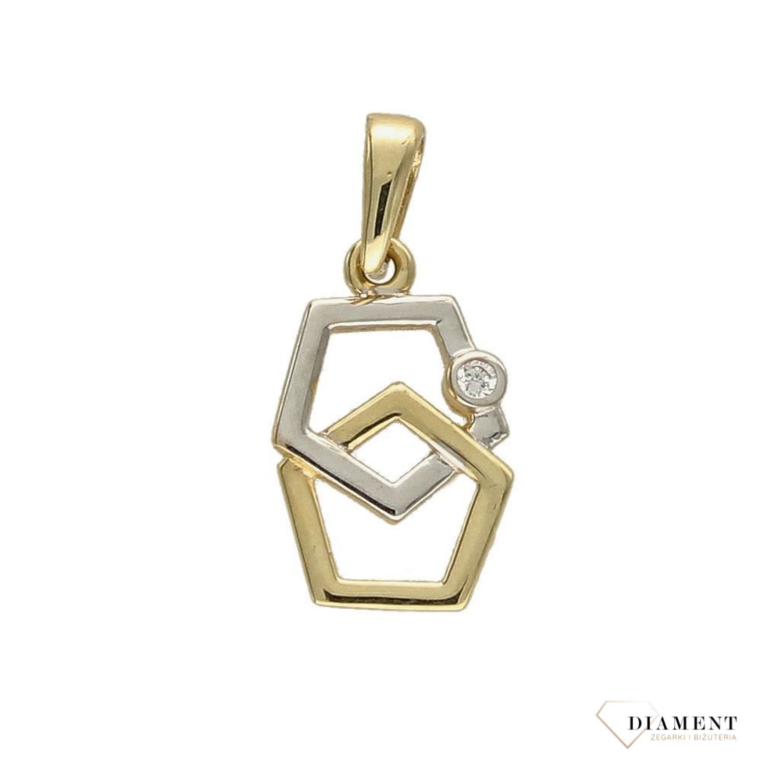 Złota zawieszka 585 geometryczna białe i żółte złoto DIA-ZAW-4168-585.jpg