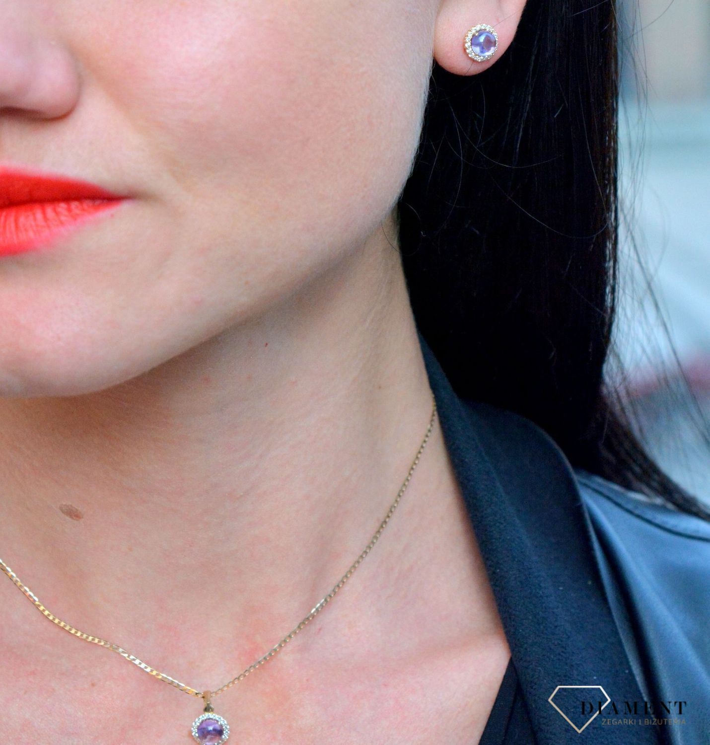 Złota zawieszka ametyst i biała cyrkonia DIA-ZAW-4171-585.jpg