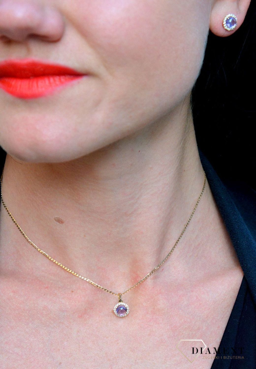 Złota zawieszka ametyst i biała cyrkonia DIA-ZAW-4171-585.jpg