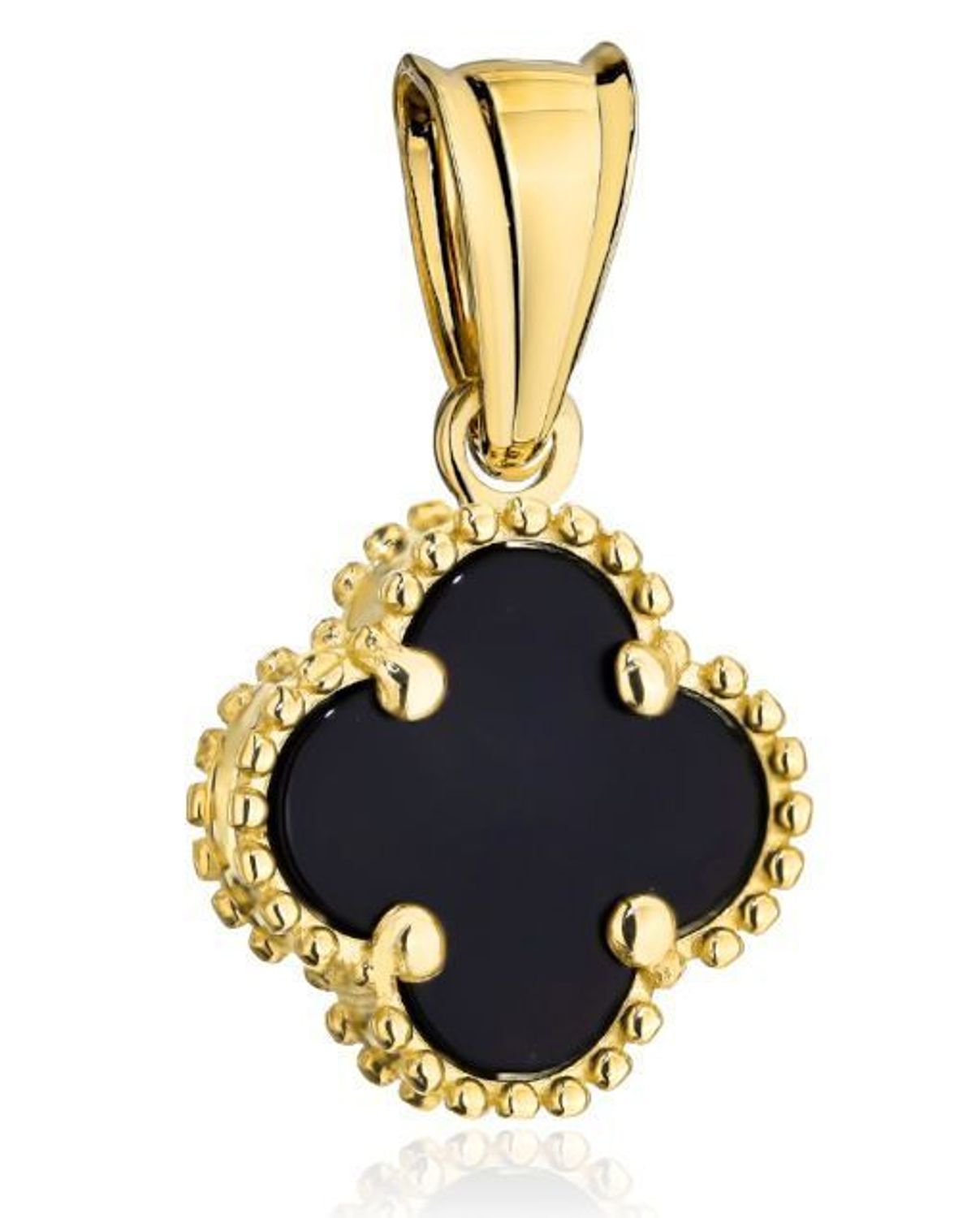 Złota zawieszka 585 koniczynka z onyksem DIA-ZAW-4195-585. Złota zawieszka koniczynka z onyksem wykonana z najwyższej próby 585..jpg