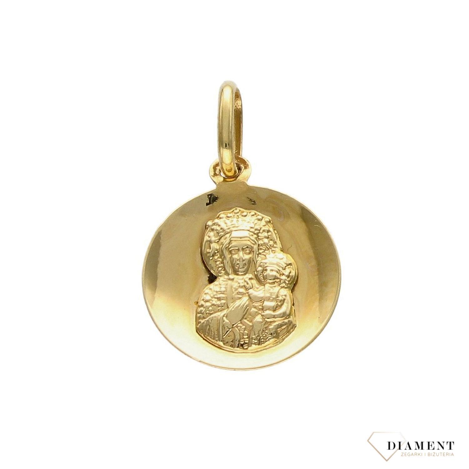 Złota zawieszka okrągły medalik 'Matka Boska Częstochowska' DIA-ZAW-4202-585.jpg