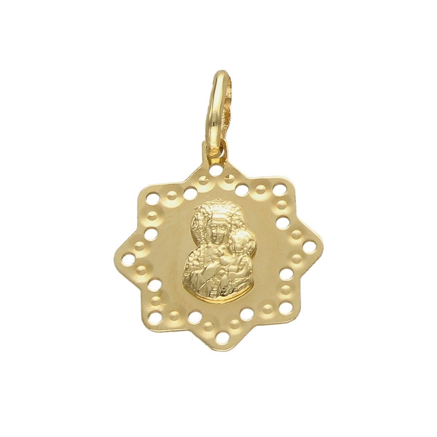 Złota zawieszka medalik w kwiatku z Matką Boską DIA-ZAW-4203-585.jpg