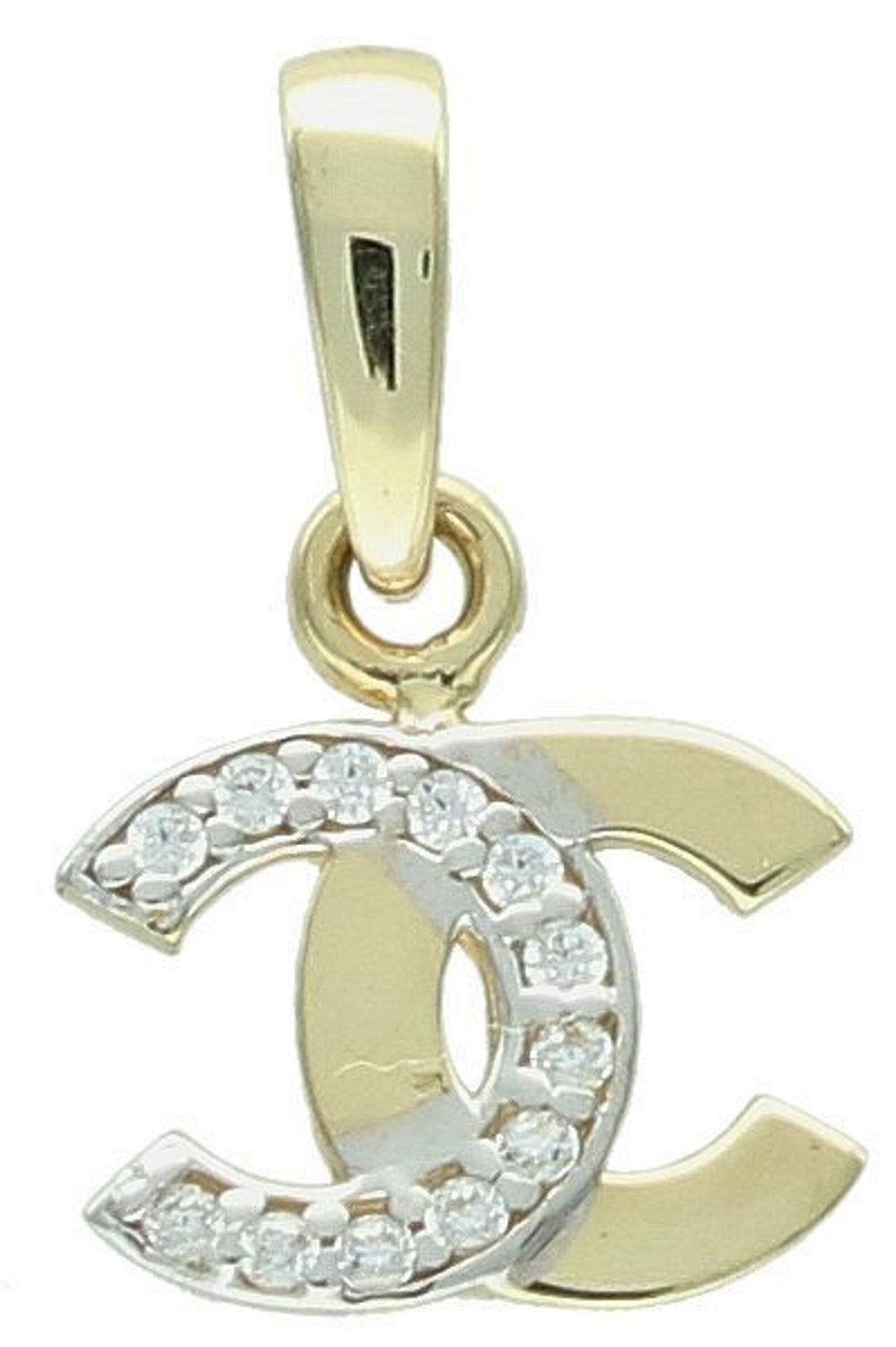 Zawieszka złota chanelka z białą cyrkonią pr 585, DIA-ZAW-4210-585 Złota zawieszka 585 o wzorze chanel z cyrkoniami w białym kolorze. Piękny, złoty wisiorek o ciekawym1.jpg