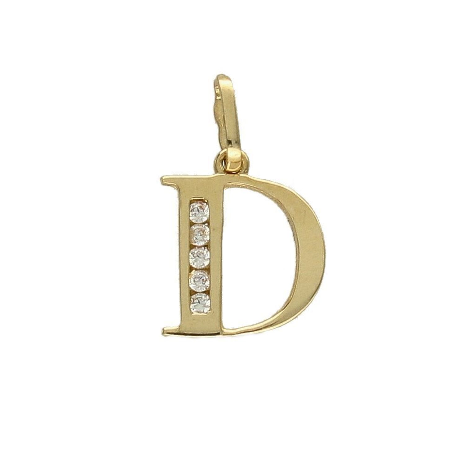 Złota zawieszka w kształcie literki D wykonana z wysokiej próby złota 585..jpg