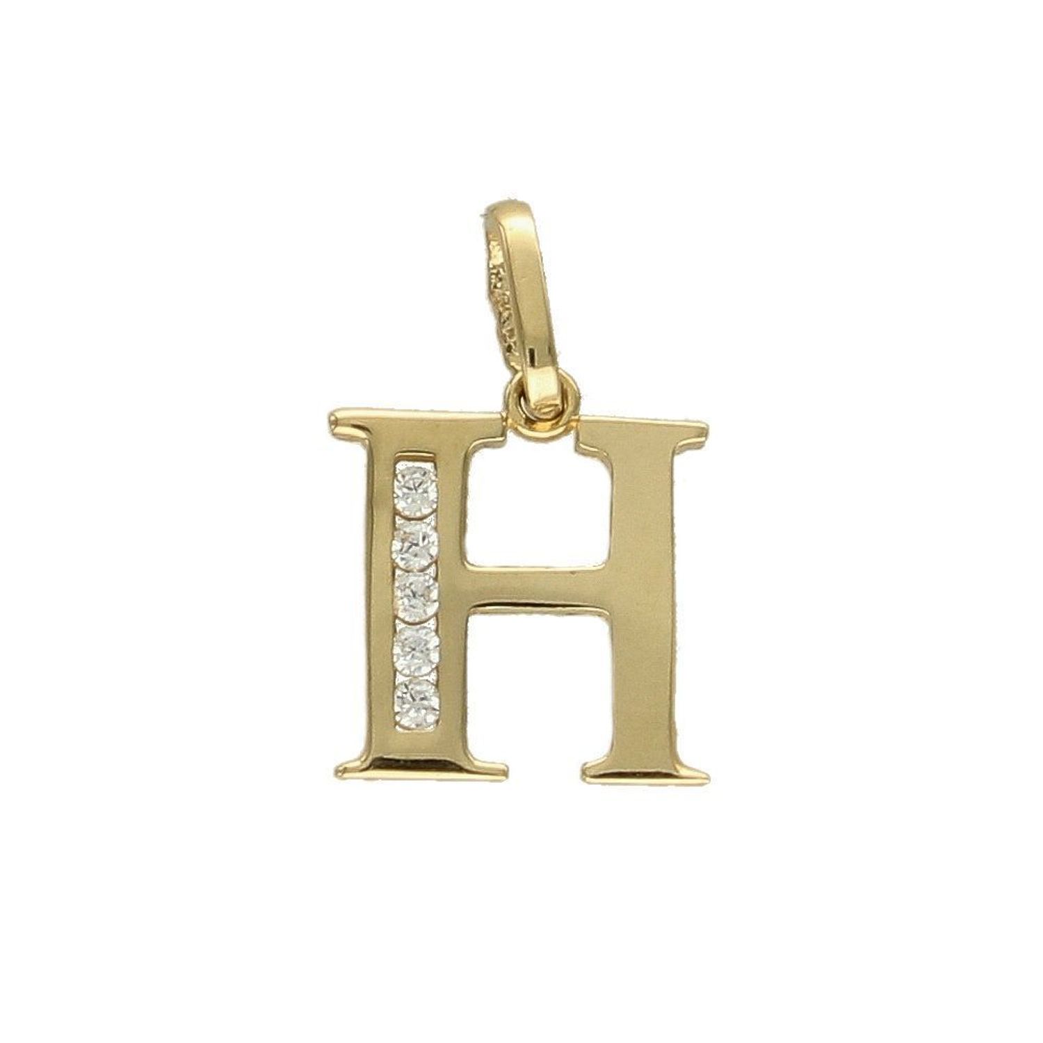 Złota zawieszka literka H z cyrkoniami 585.jpg