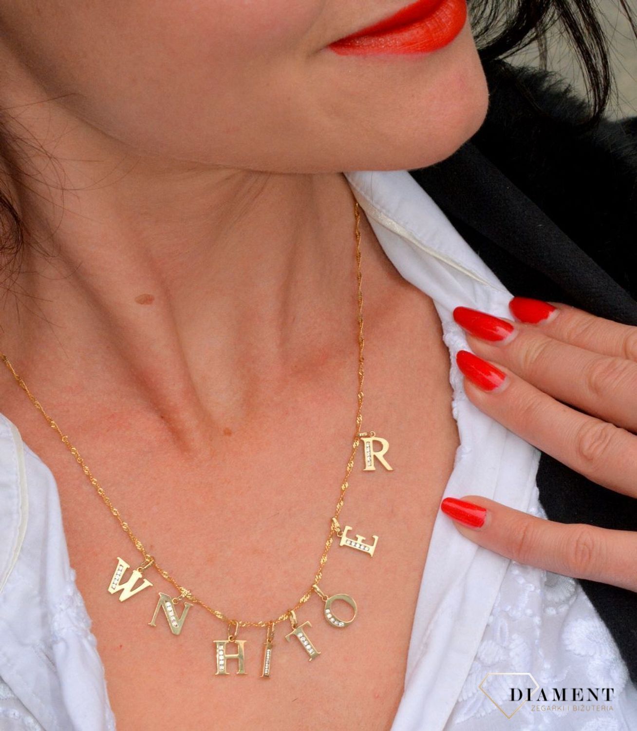 Złota zawieszka literka H z cyrkoniami 585.jpg