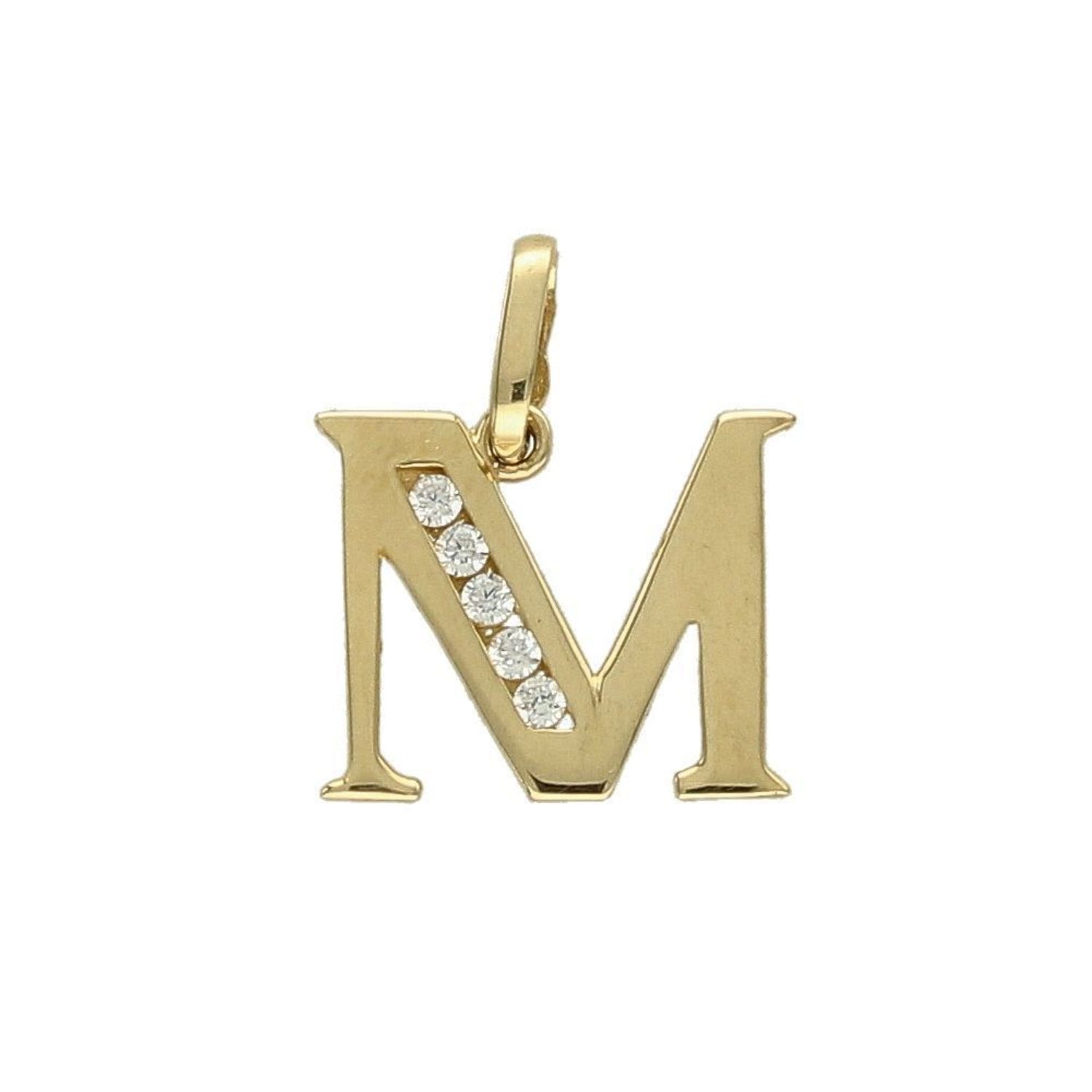 Złota zawieszka w kształcie literki M wykonana z wysokiej próby złota 585..jpg