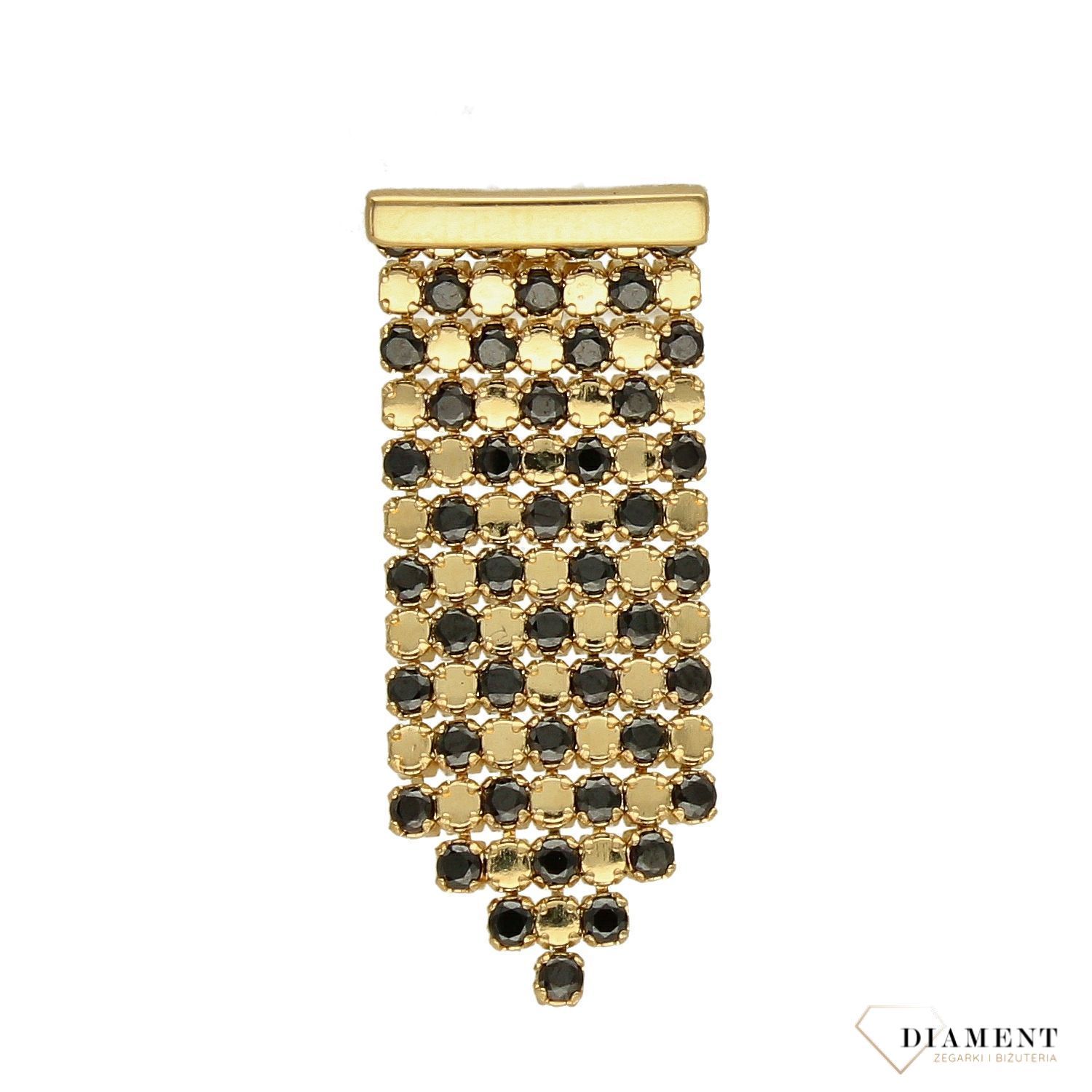 Złota zawieszka ażurowa o nowoczesnym wyglądzie z czarną cyrkonią DIA-ZAW-4250-585.jpg