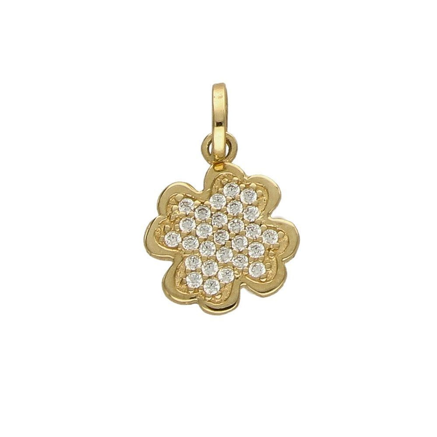 Złota zawieszka w kształcie koniczynki z cyrkonią DIA-ZAW-4313-585.jpg