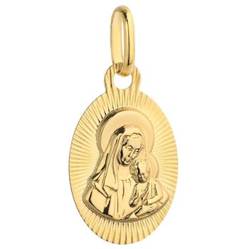 Złota zawieszka owalny medalik Matka Boska DIA-ZAW-4355-585. Piękny medalik o bogatej symbolice religijnej. Religijną biżuterię wykonano z 14-karatowego żółtego złota.jpg